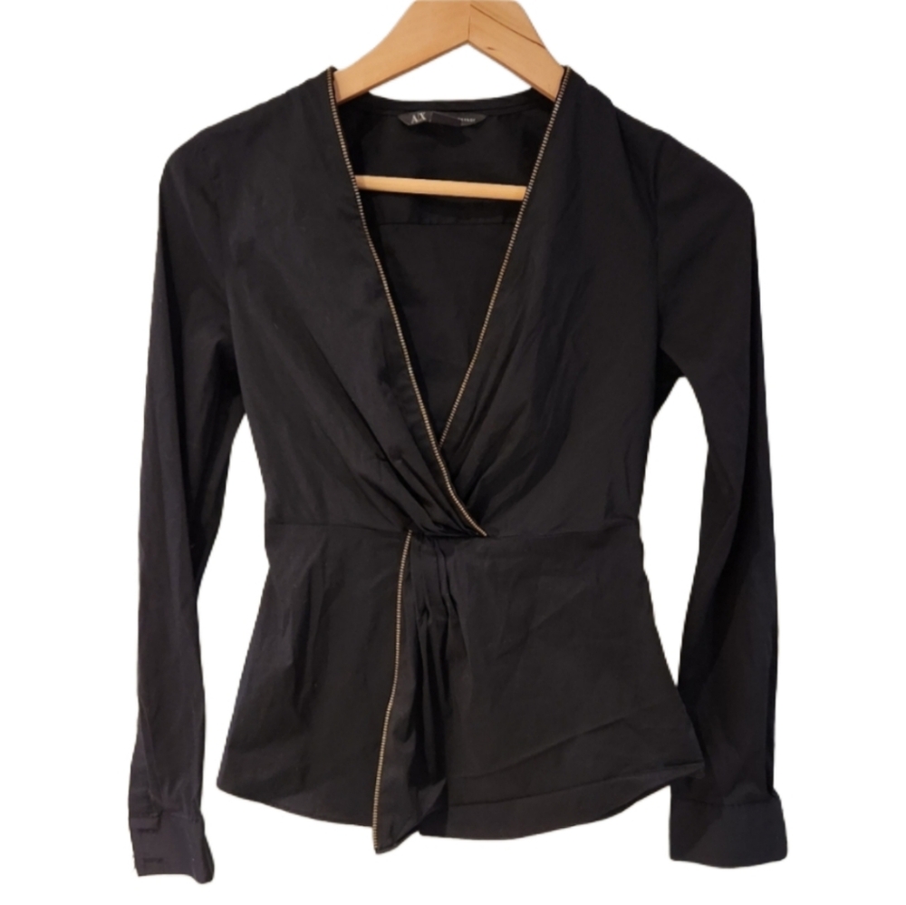 Armani‎ Exchange Sm Black Zipper Long Sleeve Top